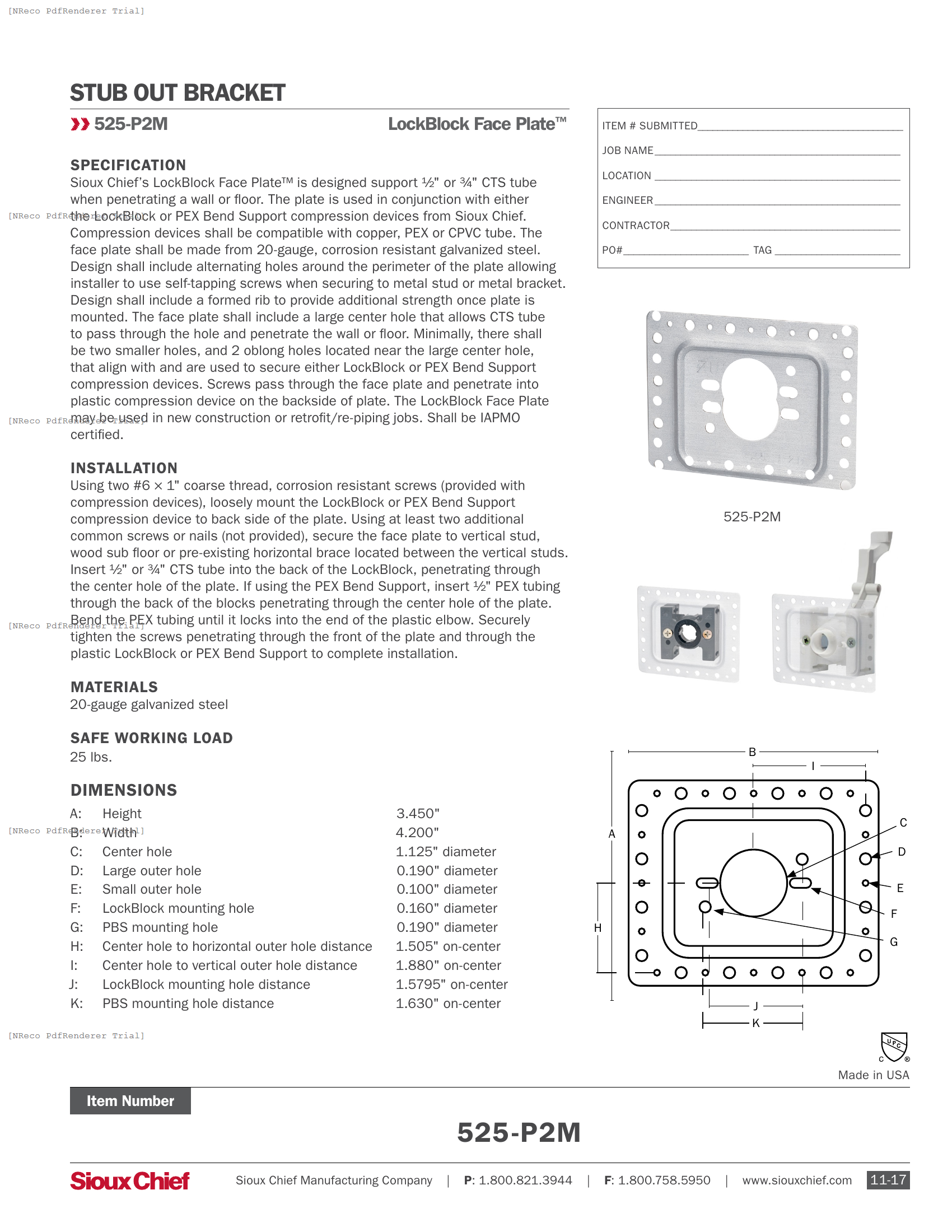 525-P2M - LOCKBLOCK FACE PLATE - SPEC SHEET.PDF Specification Document